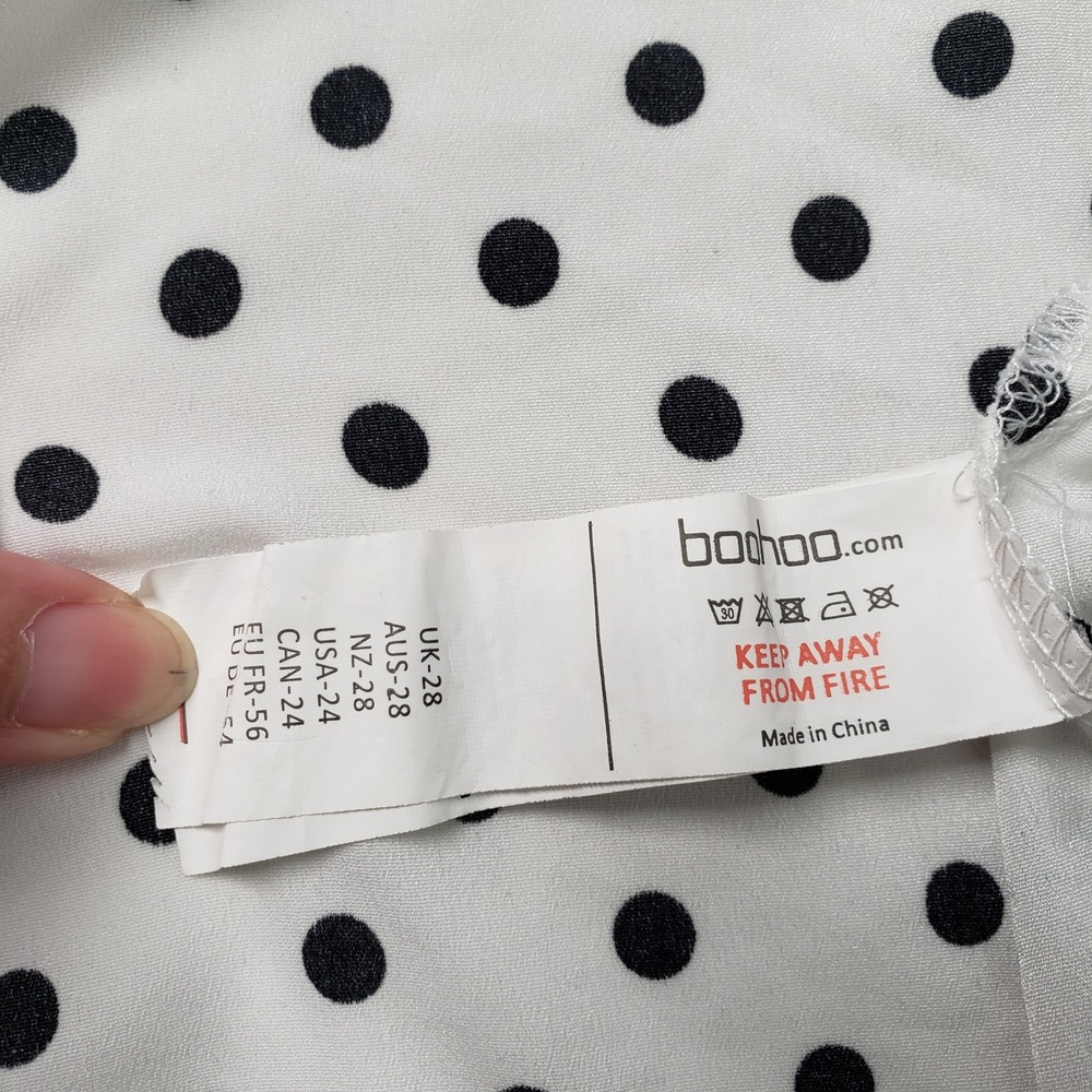 Boohoo Wrap Maxi Dress Womens 24 White Black Polka Dot Short Sleeve Romantic - Picture 12 of 16